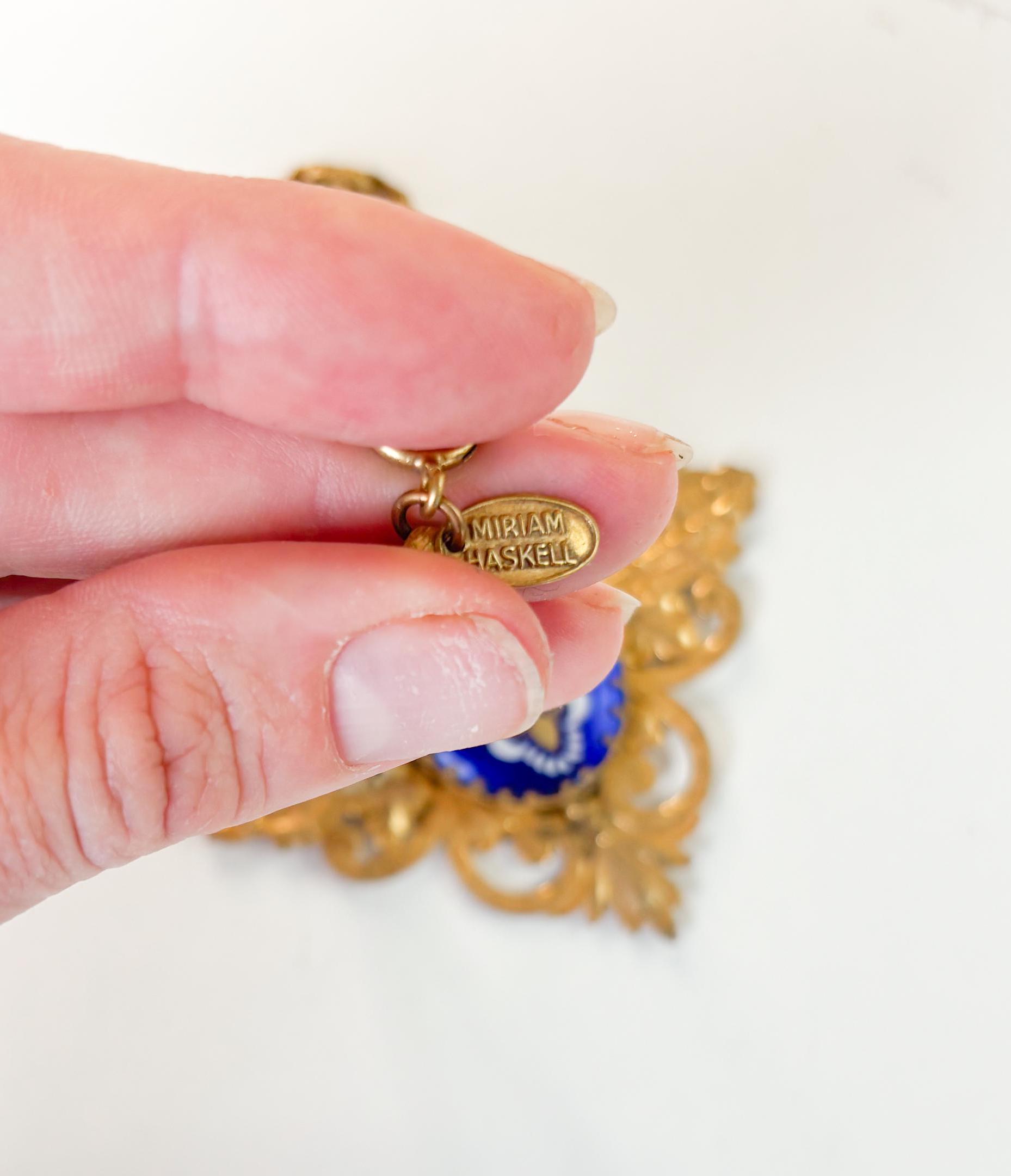 Vintage Miriam Haskell Necklace |1940s Cobalt Blue Glass Filigree