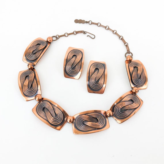 1950s Copper Jewelry Set | 50s Copper Swirls Neck… - image 1