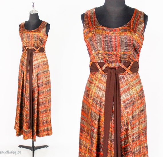 1970s Metallic Orange & Brown Evening Dress | 70s… - image 1