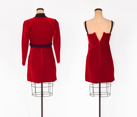 1960s Red Velvet Dress & Jacket | 60s Red Velvet … - image 7