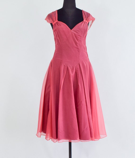 1940s Mauve Pink Party Dress | 40s Pink Chiffon E… - image 7