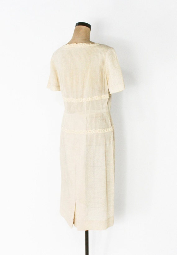 1950s Beige Cotton Summer Dress | 50s Beige & Lac… - image 7