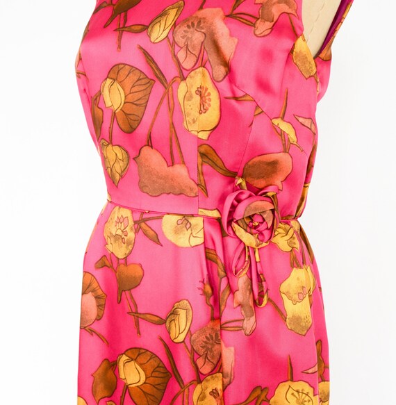 1950s Pink Floral Wiggle Dress | 50s Fuchsia Flow… - image 9