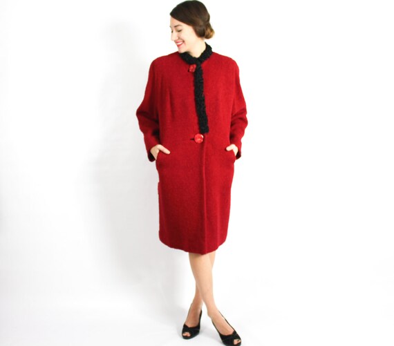 1940s Red Wool Coat | 40s Red Boucle Wool Coat | … - image 3