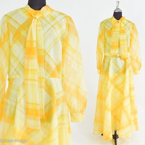 1970s Yellow Plaid Maxi Dress 70s Yellow Evening Dress Yellow Bridesmaid Dress Avalon Classics Size 10 & 16 image 3