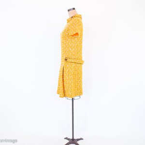 1960s Yellow Wool Plaid Dress 60s Gold Plaid Shift Dress Twiggy Style Medium image 4