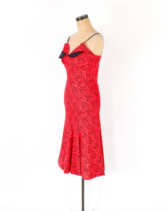 1950s Red Lace Cocktail Dress | 50s Red Lace Stra… - image 5