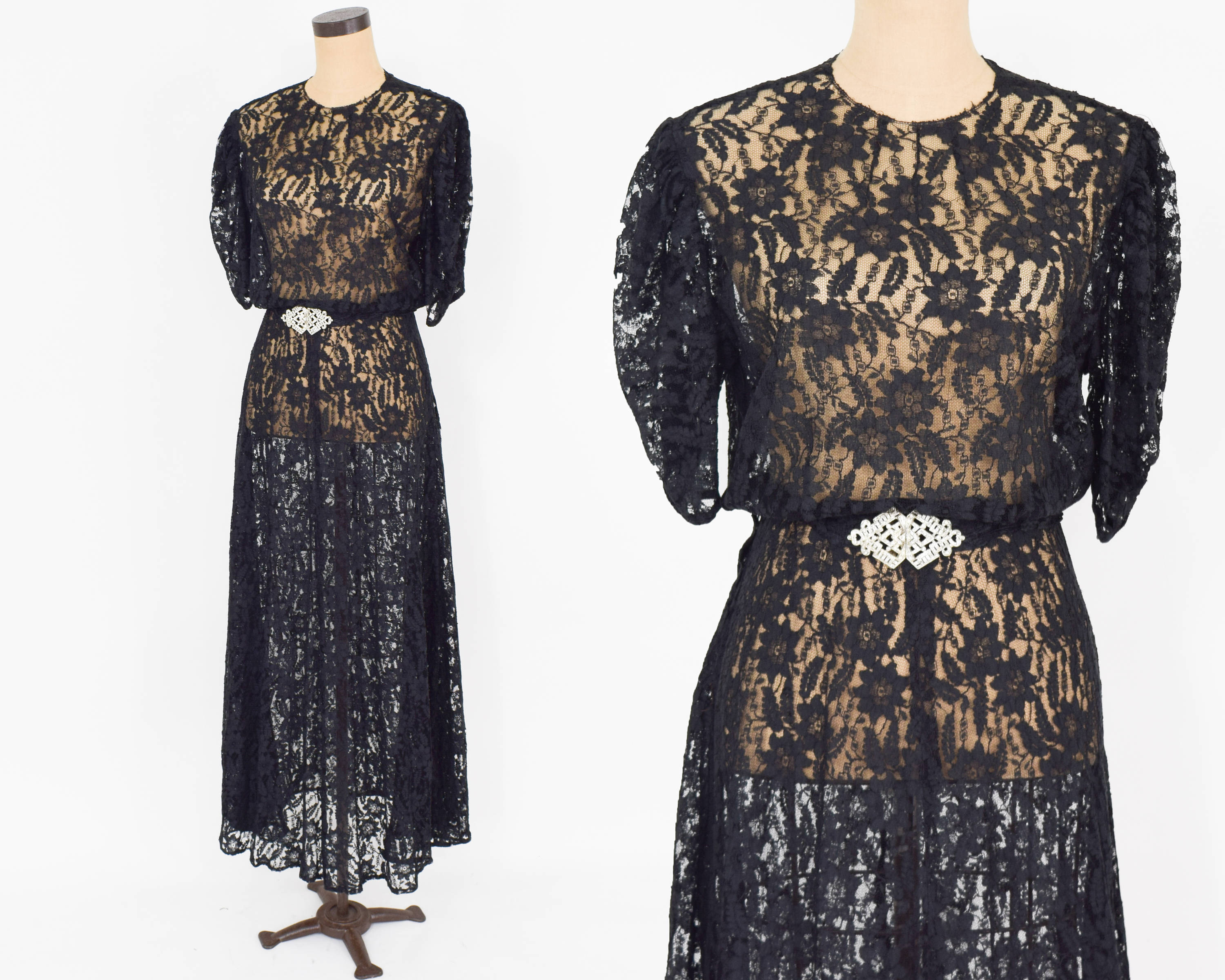Lace Dress with Rhinestone Belt