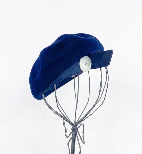 1950s Navy Blue Wool Hat | 50s Navy Wool Beret | … - image 8
