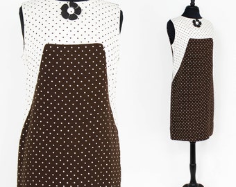 1960s Brown Polka Dot Dress | 60s Brown Sleeveless Cotton Dress | Large