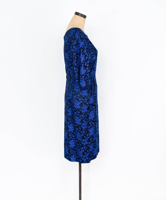 1950s Royal Blue Brocade Dress | 50s Navy Brocade… - image 7