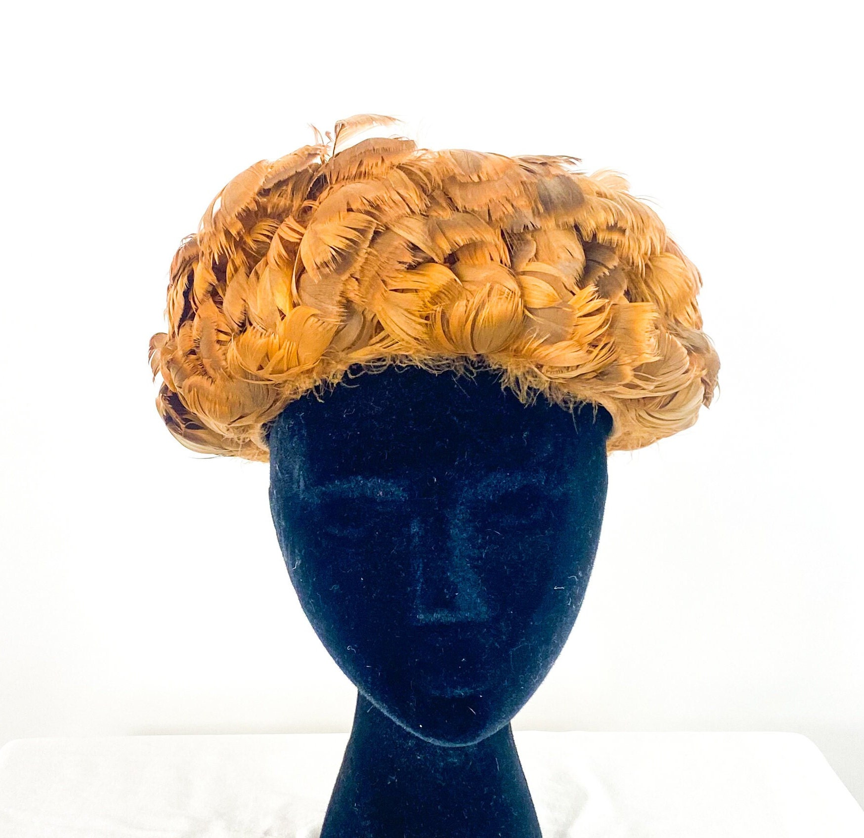 1960s Gold Feather Hat | 60s Gold & Brown Feather Hat