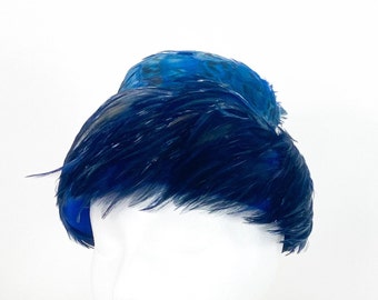 1950s Blue Feather Hat | 50s Navy Feather Hat | Pinehurst N.Y.