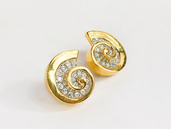 1980s Givenchy Earrings | 80s Gold Rhinestone Swir