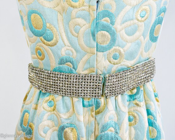 1960s Metallic Blue Brocade Evening Dress | 60s T… - image 6