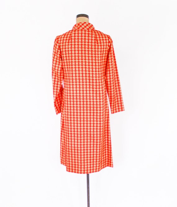 1980s Orange Print Dress | 80s Orange Geometric P… - image 9