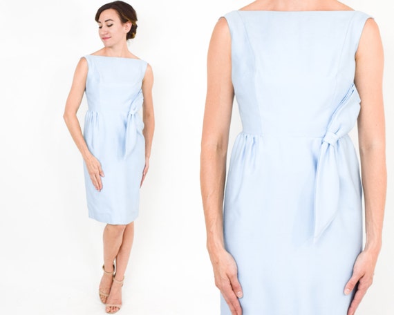 1950s Blue Sleeveless Cocktail Dress | 50s Pale Bl