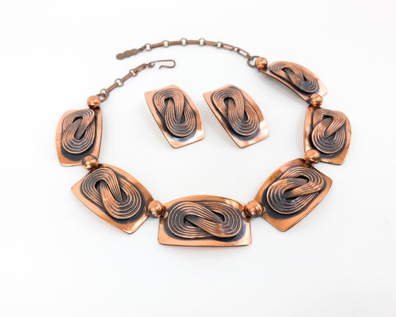 1950s Copper Jewelry Set | 50s Copper Swirls Neck… - image 3