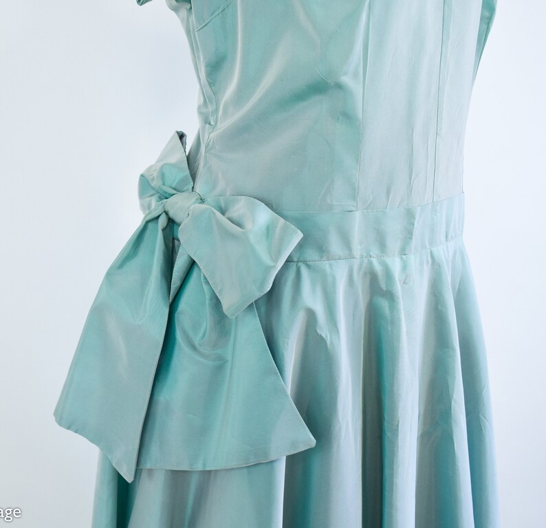 1940s Iridescent Green Evening Dress 40s Mint Green Taffeta Formal Old Hollywood XL image 8