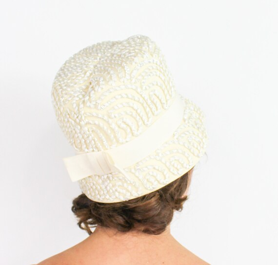 1960s White Wool Bucket Hat | 60s Creme Wool Felt… - image 5