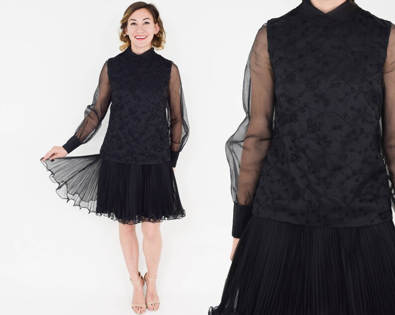 black pleated chiffon dress