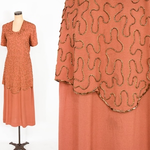 1940s Copper Beaded Evening Dress 40s Orange Beaded Evening Gown Old Hollywood Large image 2