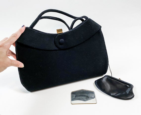 1950s Black Wool Evening Handbag | 50s Black Wool… - image 1