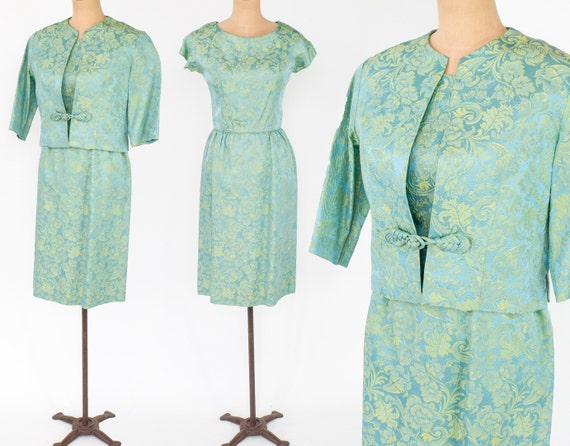 1950s Turquoise Brocade  Dress Jacket Set | 50s B… - image 1