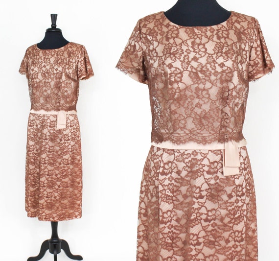 1950s Brown Lace Evening Dress |  50s Brown Lace … - image 2