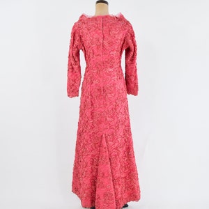 1940s Coral Pink Lace & Rhinestone Evening Gown 40s Pink Soutache Lace Rhinestone Dress Old Hollywood Medium image 3
