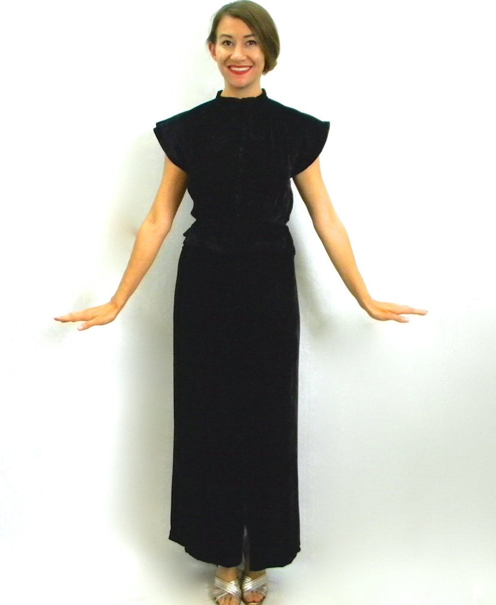 1930s Black Silk Velvet Gown | 30s Black Silk Velvet Evening Dress ...