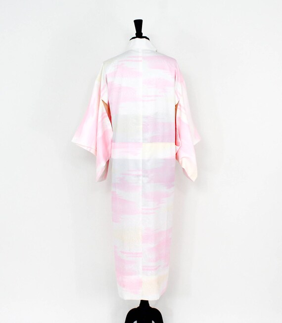 1960s Pink & White Print Kimono | 60s Pink Summer… - image 4