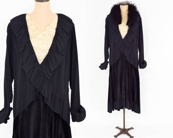 1900s Black Silk Dress | Black Silk & Velvet Dress