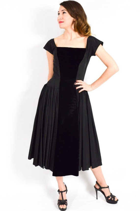 1950s Black Taffeta Party Dress | 50s Black Taffe… - image 4