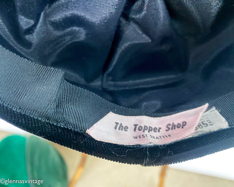 1960s Black Velvet Hat 60s Black Velvet Cap Twiggy Style The Topper Shop image 10