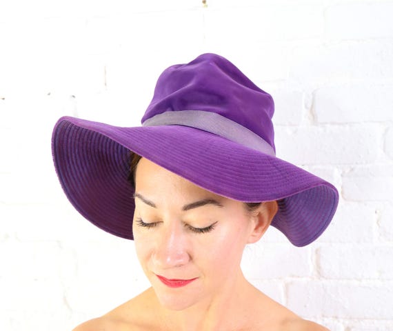 1970s Evelyn Varon Purple Velvet Floppy Hat | Vintage Boho  display picture 1