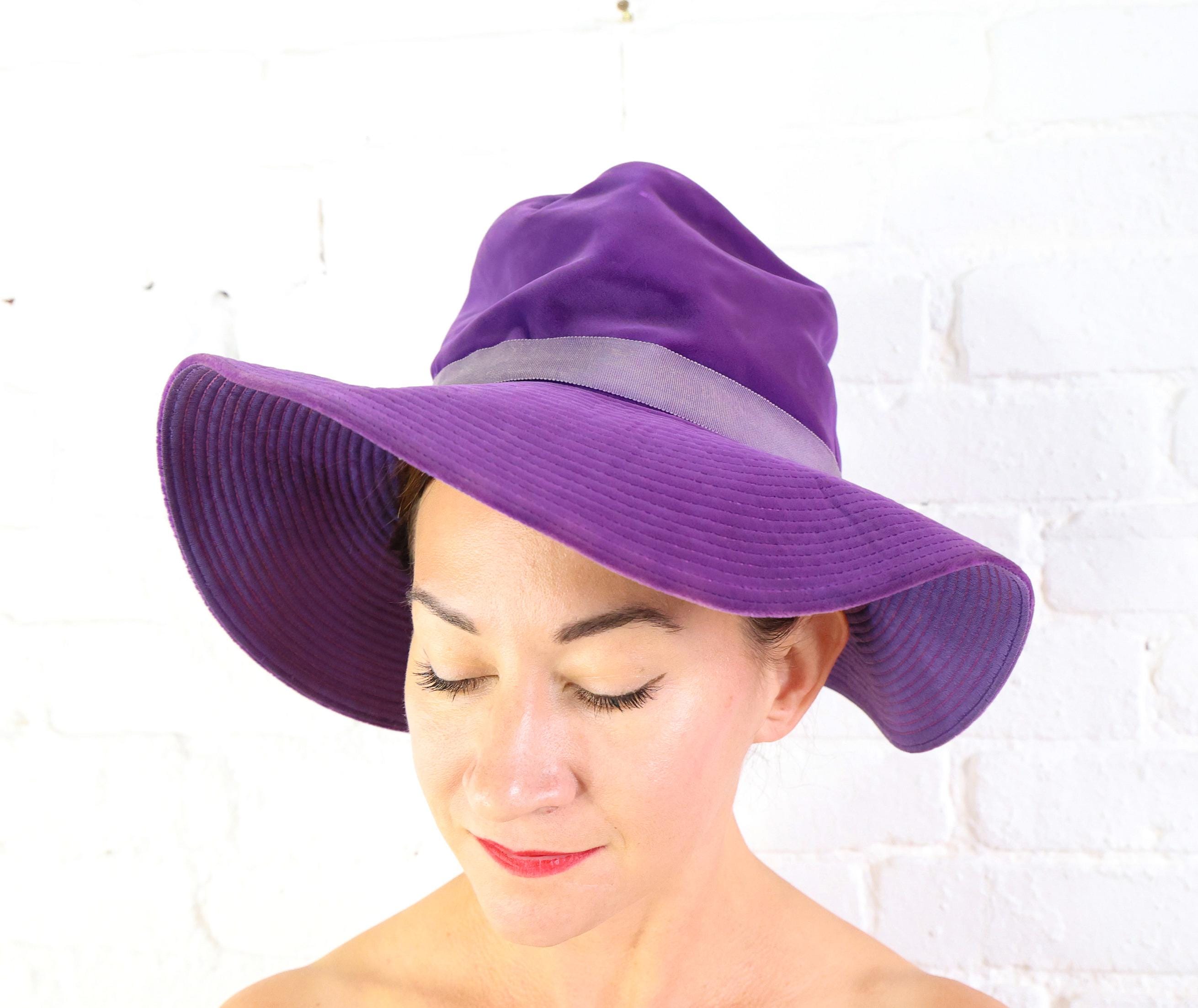 1970s Evelyn Varon Purple Velvet Floppy Hat | Vintage Boho 