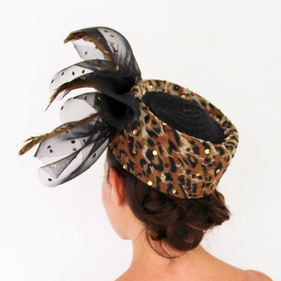 1980s Leopard Hat | 80s Leopard Fascinator | Kentu