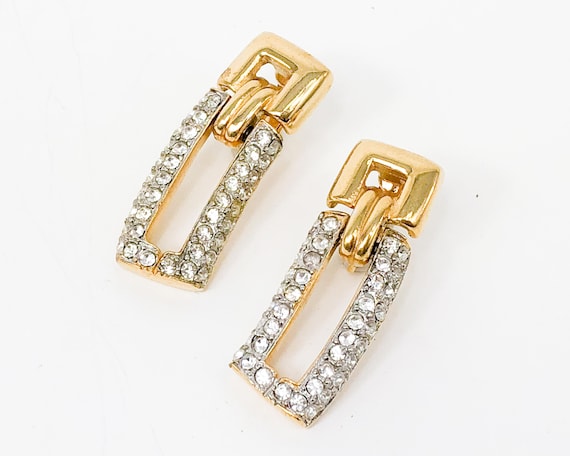 1980s Gold Rhinestone Earrings | 80s Rhinestone &