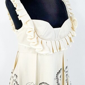 1990s White Wool Sleeveless Dress 90s Creme & Gray Print Wool Sundress WangWei Gallery S image 8