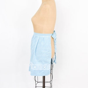 1950s Blue Cotton Apron 50s Blue Gingham Apron Cross Stitched Hostess Wedding Shower image 3