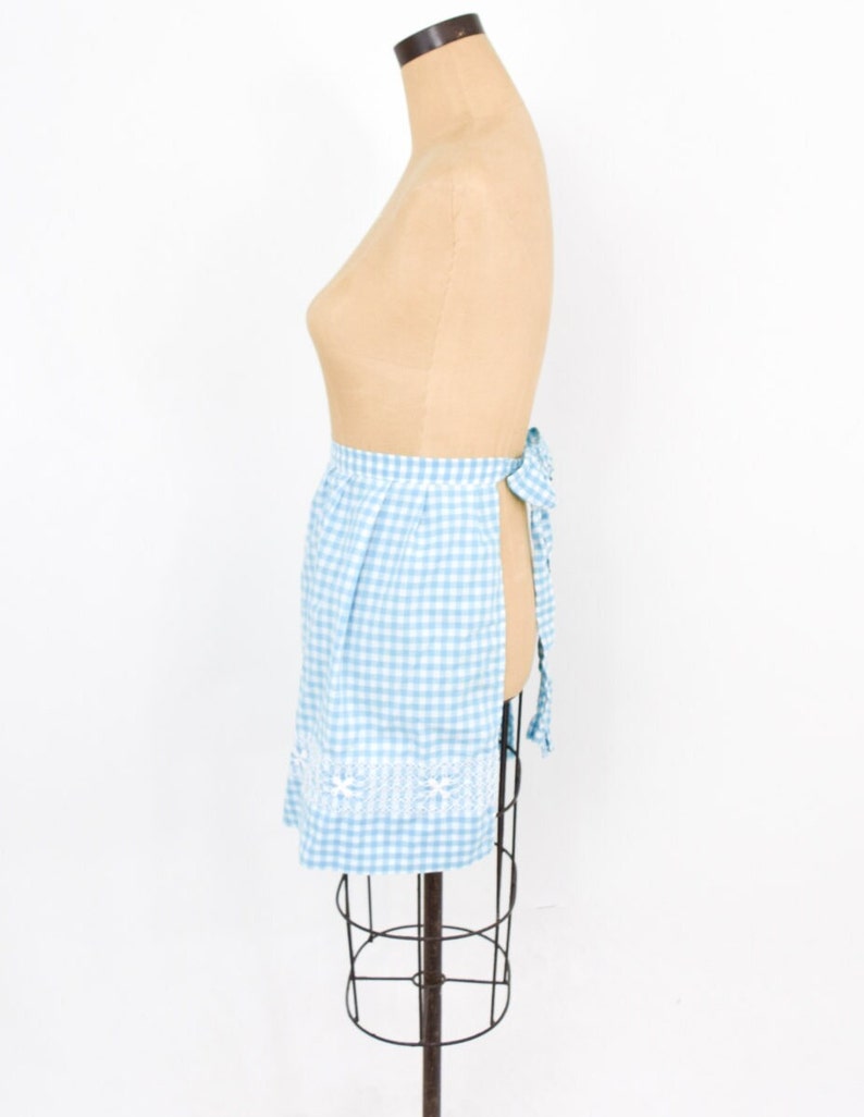 1950s Blue Cotton Apron 50s Blue Gingham Apron Cross Stitched Hostess Wedding Shower image 3
