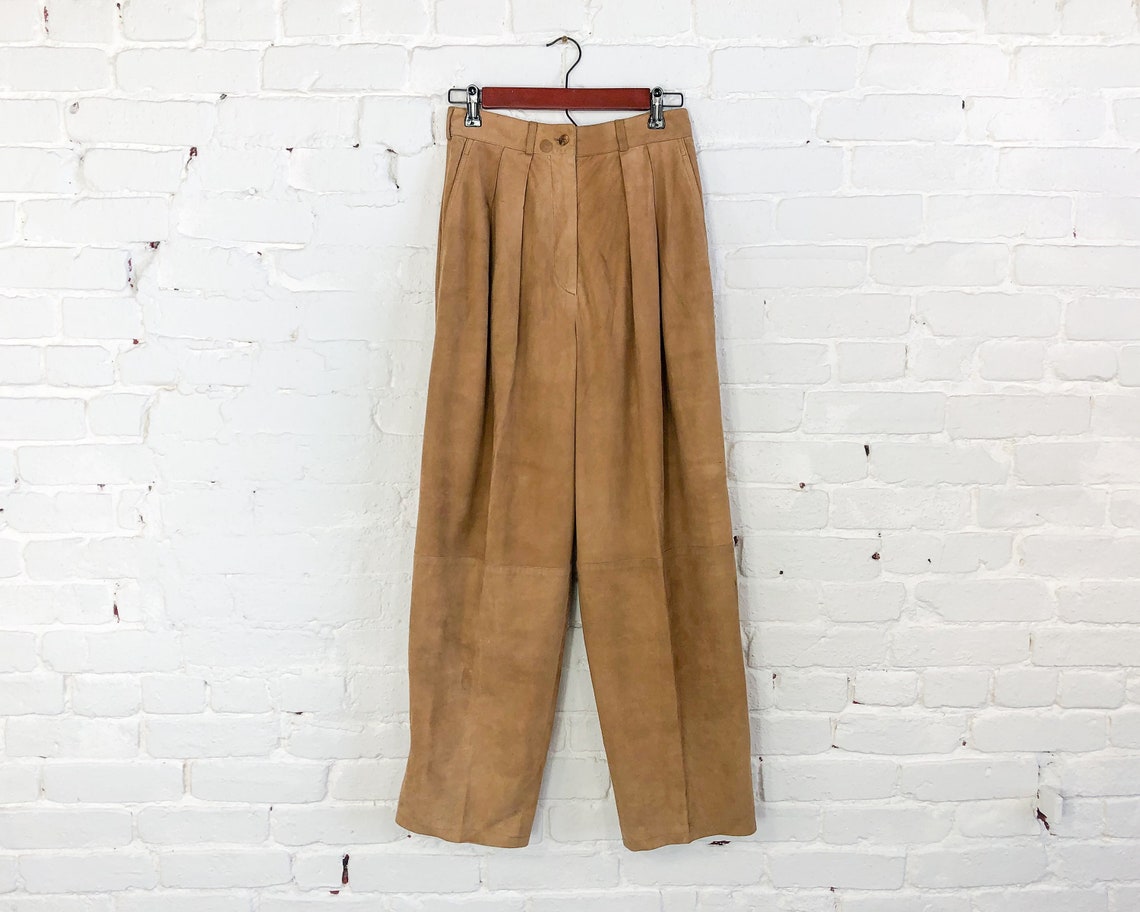 1980s Brown Suede Leather Pants 80s Tan Suede Pleated Pants - Etsy