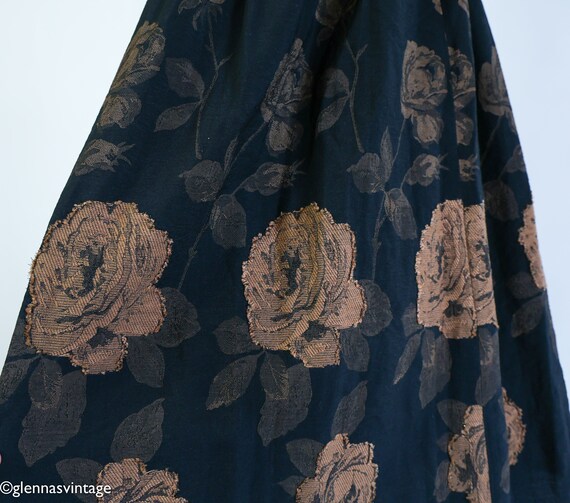 1990s Black & Bronze Floral Print Skirt | 90s Bla… - image 5