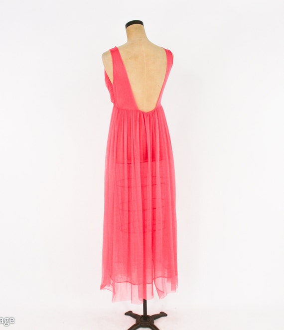 1950s Pink Pleated Nightgown | 50s Coral Pink Nig… - image 7