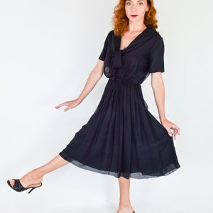1950s Black Chiffon Dress 50s Black Chiffon Party Dress Sophisticated Miss Medium image 3