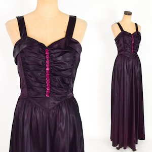 1940s Purple Satin Evening Dress 40s Deep Purple Satin Evening Gown Old Hollywood Medium image 1