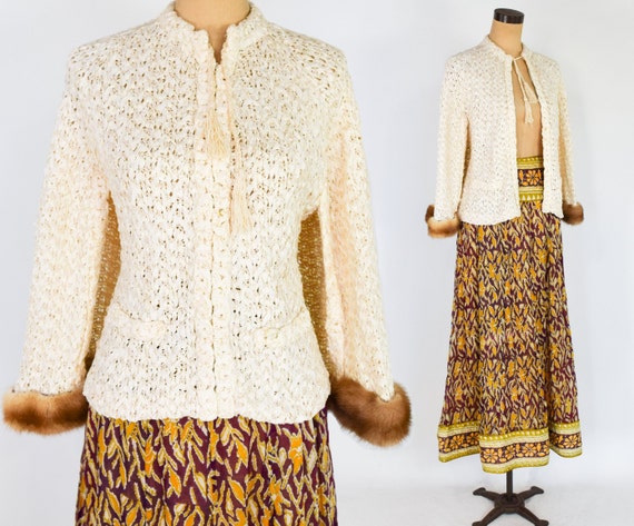 1940s Creme Crochet Ribbon Cape-let | 1970s Gold