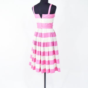 1950s Pink Stripe Cotton Dress 50s Pink Sun Dress Barbie Pink Dress Pat Primo XS image 5