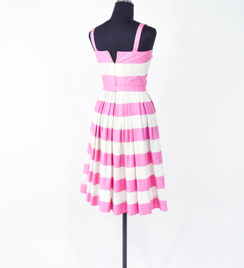 1950s Pink Stripe Cotton Dress 50s Pink Sun Dress Barbie Pink Dress Pat Primo XS image 5